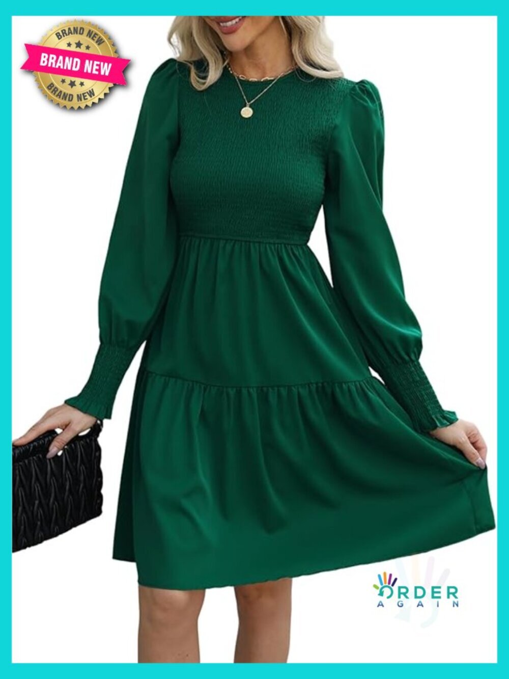 Smocked Mini Dress with Ruffled Hem Long Sleeve A-Line Casual Chic Y2K